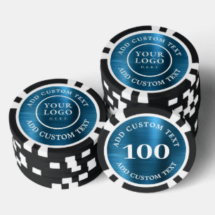 Lot De Jeton De Poker Logo personnalisé et texte en métal bleu Affaire 1