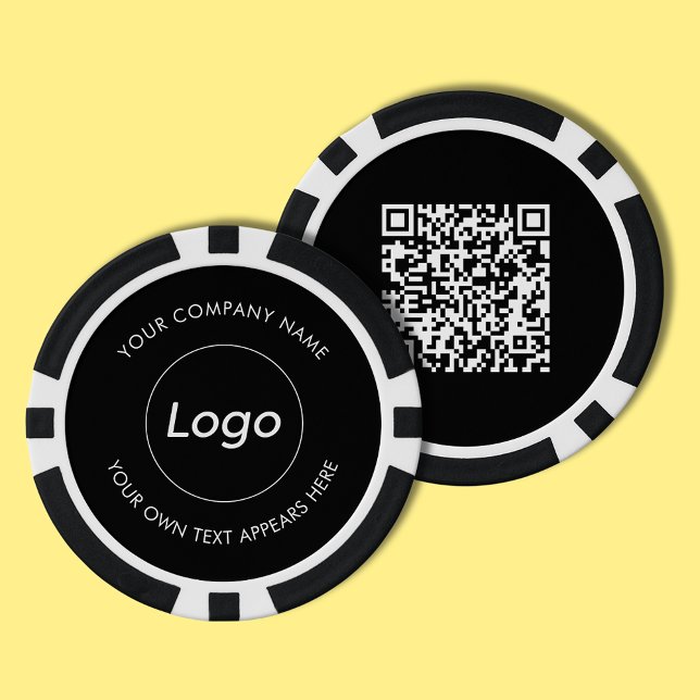 Lot De Jeton De Poker Logo simple et texte Business promotionnel code QR (Simple black logo poker chip with text & QR code for business promotional events, marketing & events)