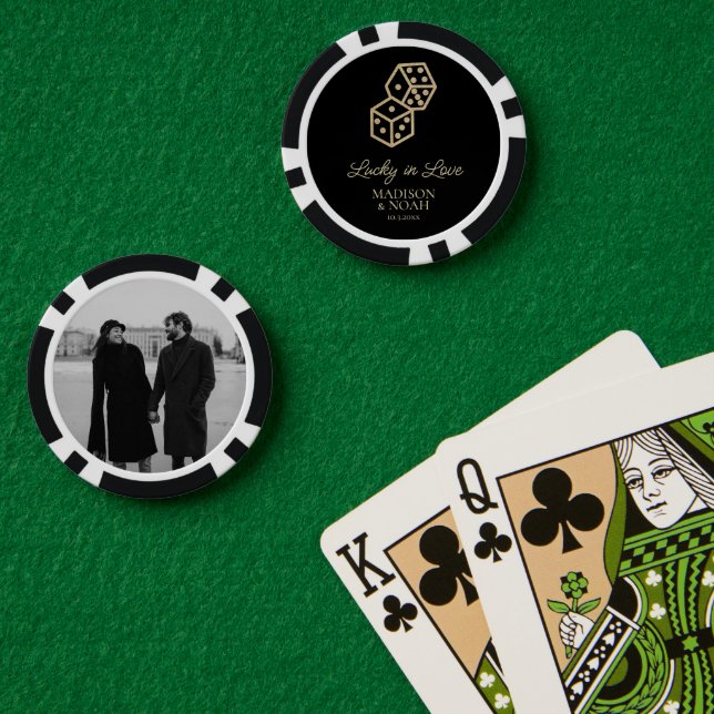 Lot De Jeton De Poker Lucky in Love Gold Dice Casino Wedding Favor (Table de poker (double))