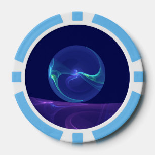 Lot De Jeton De Poker Lumineuse Bleu Violet Rêve Abstrait Fractal Art