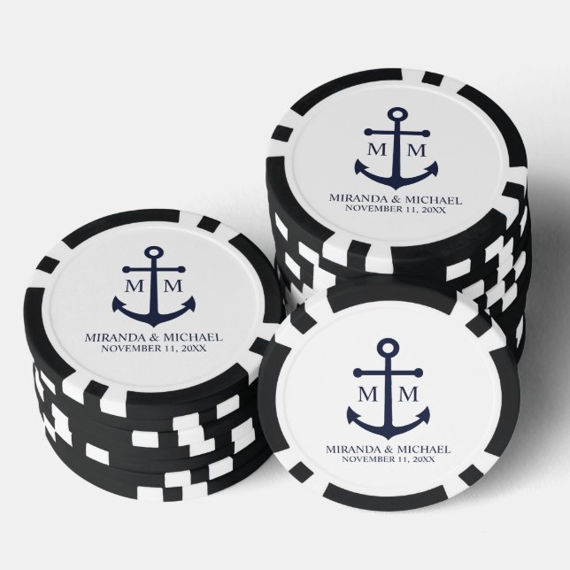 Lot De Jeton De Poker Mariage Ancre bleu marine (Empiler)