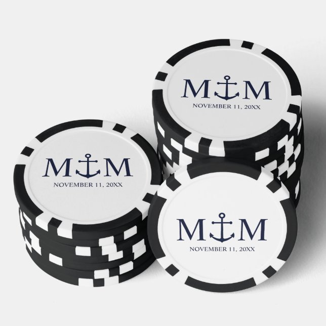 Lot De Jeton De Poker Mariage Ancre bleu marine (Empiler)