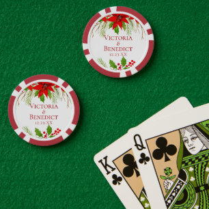 Lot De Jeton De Poker Mariage de vacances personnalisé au poinsettia rou
