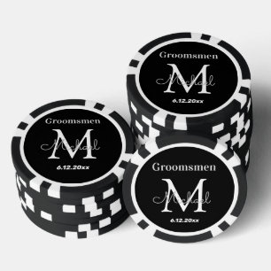 Lot De Jeton De Poker mariage personnalisé noir et blanc pour garçons d'