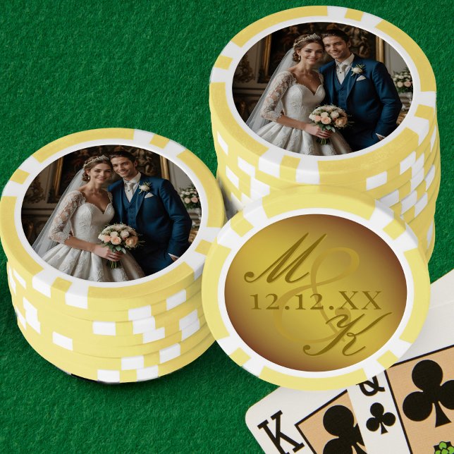 Lot De Jeton De Poker Mariage Photo Gold Rococo Monogram Chips de poker (Add your photo, initials and wedding date to these fancy poker chips)