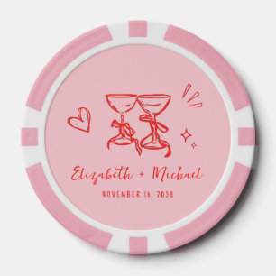 Lot De Jeton De Poker Mariage Rose Rouge Dessiné à la Main de Manière Fa