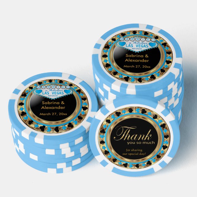 Lot De Jeton De Poker Marié à Las Vegas - Merci | Bleu (Empiler)