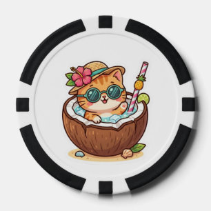 Lot De Jeton De Poker Mignon Kawaii Chat Cocotier Lunettes Été BSticker