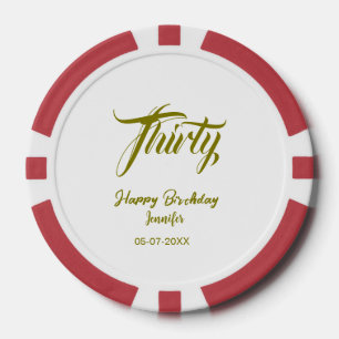 Lot De Jeton De Poker modèle or 30e anniversaire ajouter nom date année 