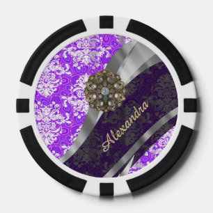 Lot De Jeton De Poker Modèle personnalisé violet joli girly damask