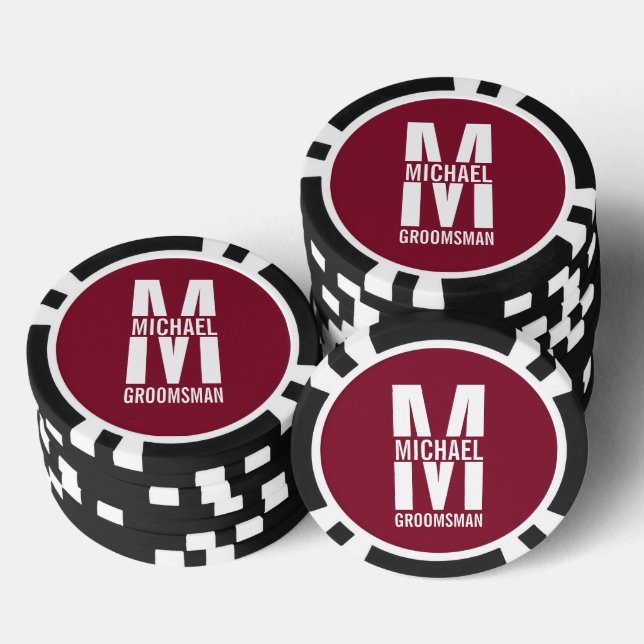 Lot De Jeton De Poker Modern Personalized Groomsmen Monogram and Name (Empiler)