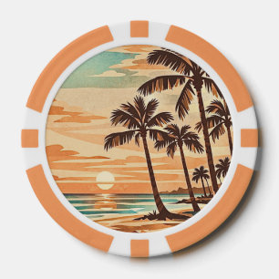 Lot De Jeton De Poker moderne milieu de siècle plage Hawaii coucher de s