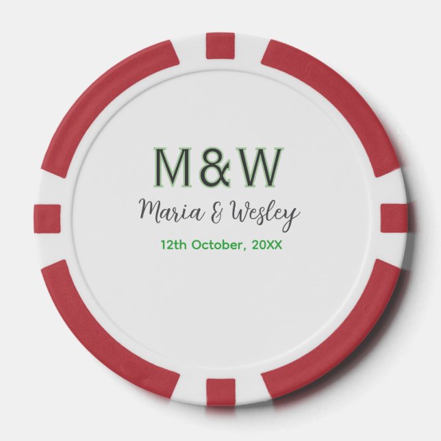 Lot De Jeton De Poker Monogramme couple gris vert moderne date romantiqu (Recto)