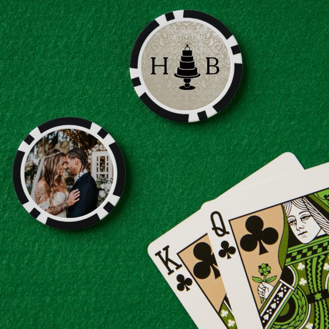 Lot De Jeton De Poker Monogramme de gâteau mariage (Table de poker (double))