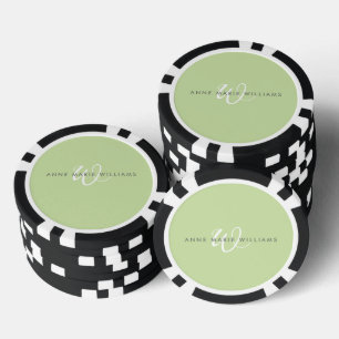Lot De Jeton De Poker Monogramme de script blanc vert clair moderne