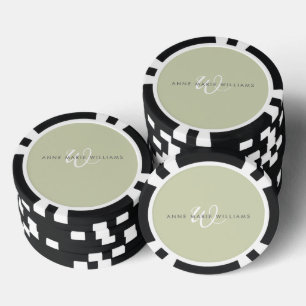 Lot De Jeton De Poker Monogramme de style moderne vert sauge blanc