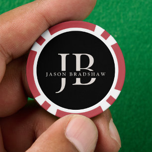 Lot De Jeton De Poker Monogramme élégant classique personnalisé noir
