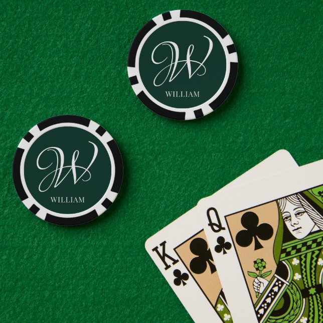 Lot De Jeton De Poker Monogramme Émeraude Élégant Personnalisé Initial (Table de poker (double))