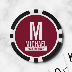 Lot De Jeton De Poker Monogramme et nom du Groomsman personnalisé