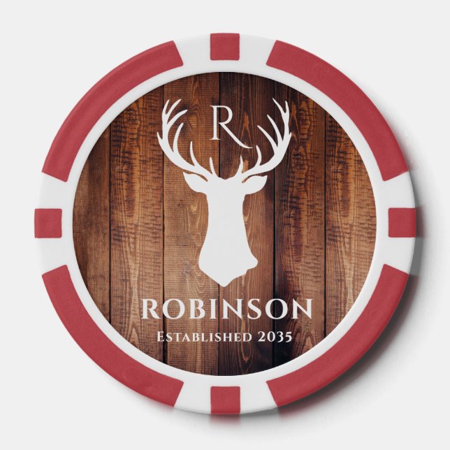 Lot De Jeton De Poker Monogramme Initiales de Nom Cerf Rustique Simple (Recto)
