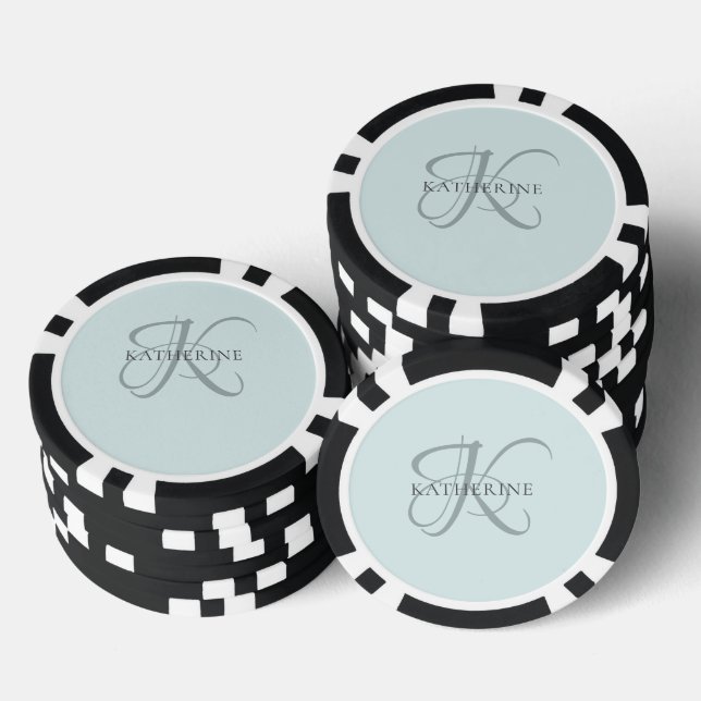Lot De Jeton De Poker Monogramme moderne élégant Script Aqua Blue (Empiler)