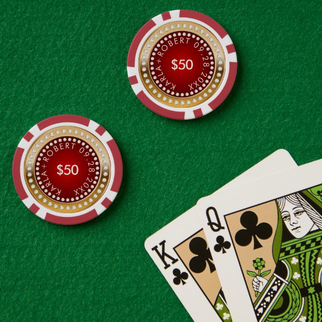 Lot De Jeton De Poker Monogramme or et rouge diamants blancs (Table de poker (double))