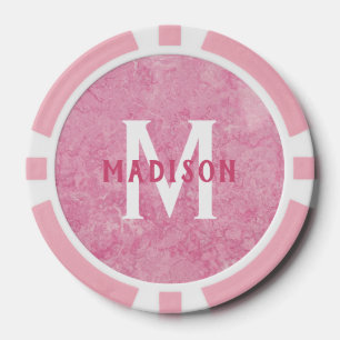 Lot De Jeton De Poker monogramme personnalisé et nom Faux Marbre rose