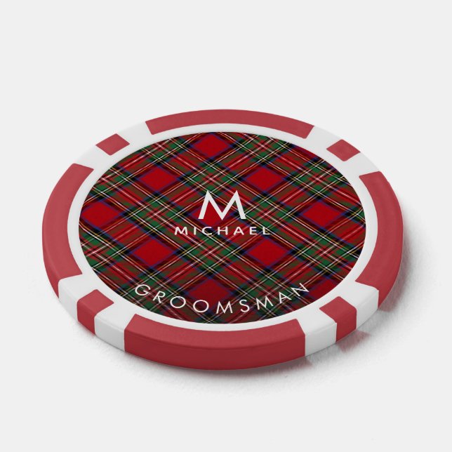 Lot De Jeton De Poker Monogramme Plaid Red Green Stewart Tartan Groomsma (Simple)