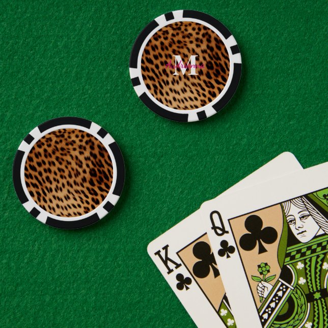 Lot De Jeton De Poker Monogramme Poster de animal léopard (Table de poker (double))