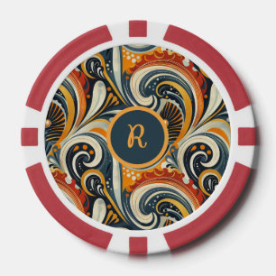 Lot De Jeton De Poker Monogramme Tourbillons Orange Profond Turquoise Hi
