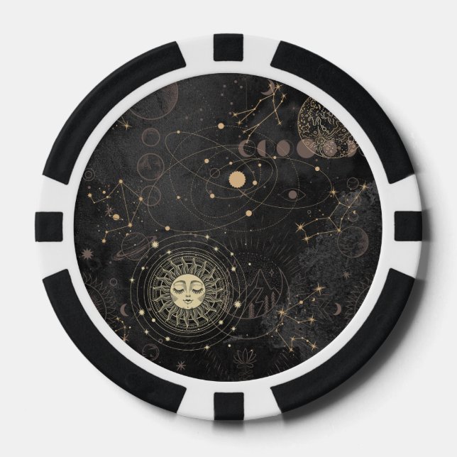 Lot De Jeton De Poker Motif Astrologique Black Gold (Recto)