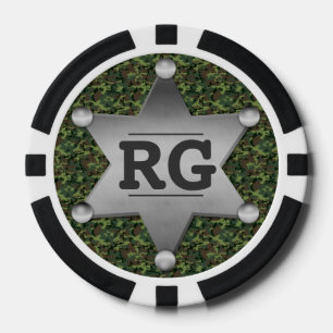 Lot De Jeton De Poker Motif de camouflage vert Sheriff Badge Monogramme