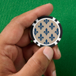 Lot De Jeton De Poker Motif Fleur de Lis, Bleu Royal Français sur Crème