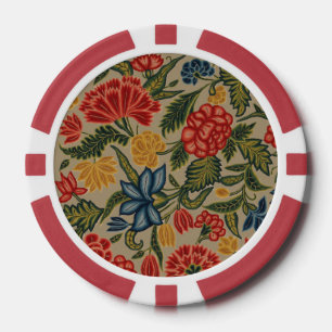 Lot De Jeton De Poker Motif floral au point de crewel rouge et or vintag