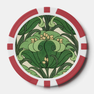 Lot De Jeton De Poker Motif floral de lotus Art nouveau vert sauge