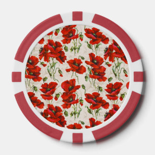 Lot De Jeton De Poker Motif floral vintage rouge coquelicot Art botaniqu