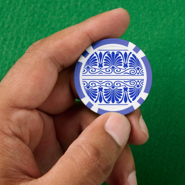 Lot De Jeton De Poker Motif grec méditerranéen bleu (main)