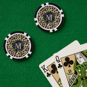 Lot De Jeton De Poker Motif Imprimé Léopard en Beige et Monogramme