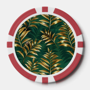 Lot De Jeton De Poker Motif sans couture avec des fougères dorées