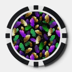 Lot De Jeton De Poker Motif sans couture avec des plumes de Mardi Gras