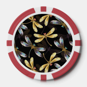 Lot De Jeton De Poker Motif sans couture avec libellules d'or