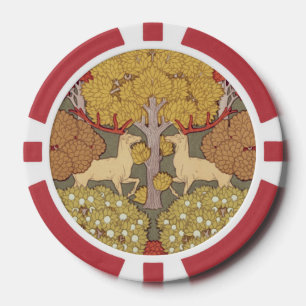 Lot De Jeton De Poker Motif Vert Sauge Forêt Cerf Stag Vintage