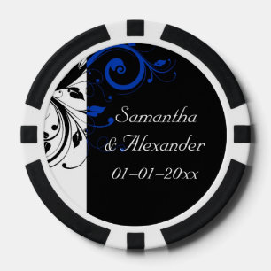 Lot De Jeton De Poker Noir/Blanc/Cobalt Bleu Gras Mariage
