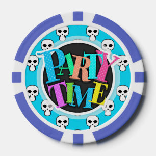 Lot De Jeton De Poker Noir, Blanc, Neon Blue Skuls Motif