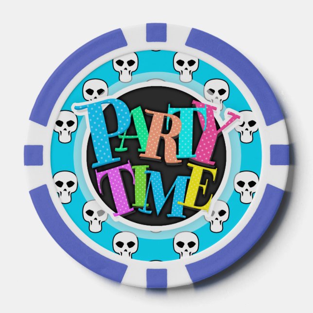 Lot De Jeton De Poker Noir, Blanc, Neon Blue Skuls Motif (Recto)