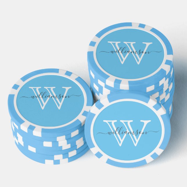 Lot De Jeton De Poker Nom et monogramme bleu élégant (Empiler)