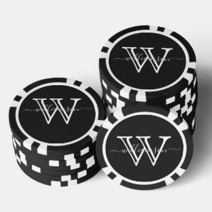 Lot De Jeton De Poker Nom minimal noir élégant et monogramme