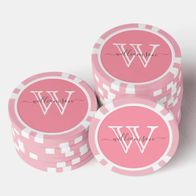 Lot De Jeton De Poker Nom minimal rose élégant et monogramme (Empiler)