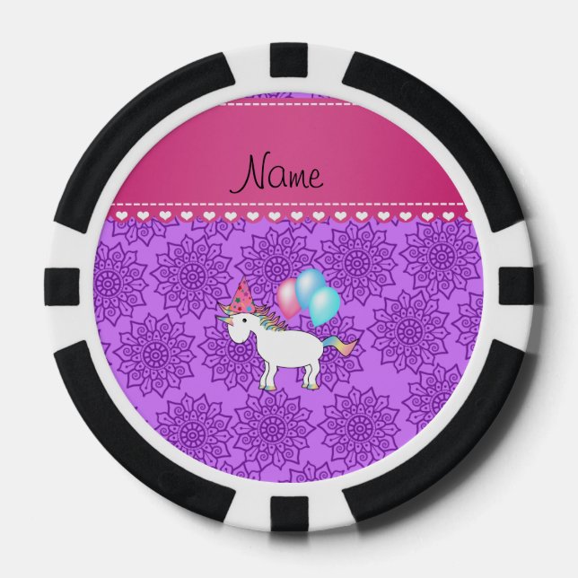 Lot De Jeton De Poker Nom personnalisé anniversaire licorne pastel fleur (Recto)