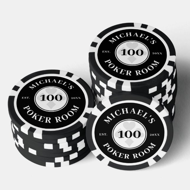Lot De Jeton De Poker Nom personnalisé Noir & Blanc Las Vegas Dénominati (Empiler)